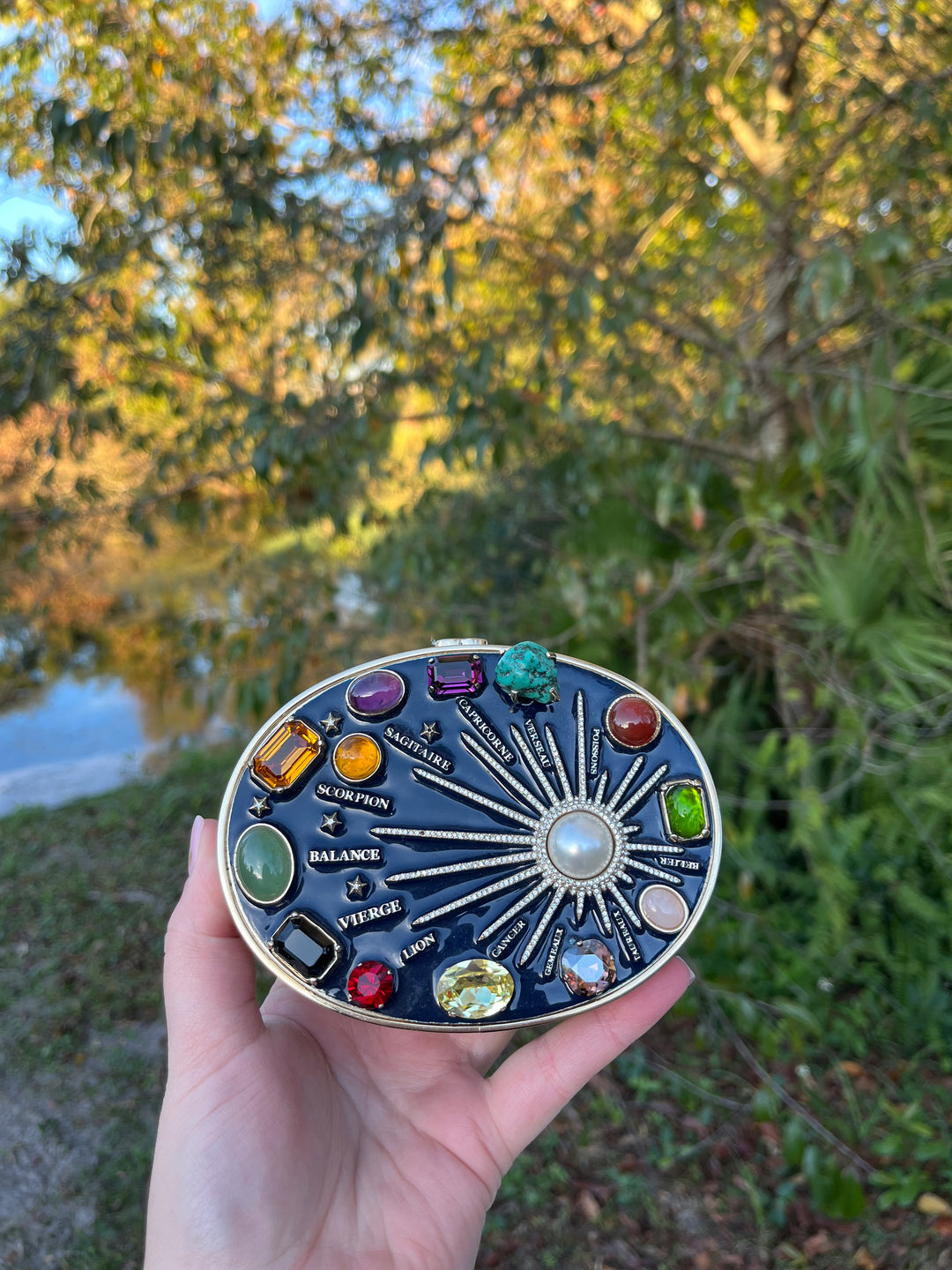 Chanel Navy Blue Horoscope Metal Gripoix Crystal Mini Minaudière