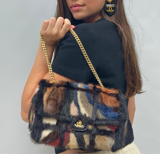 Chanel Multicolor Medium Mink Fur Single Flap Bag