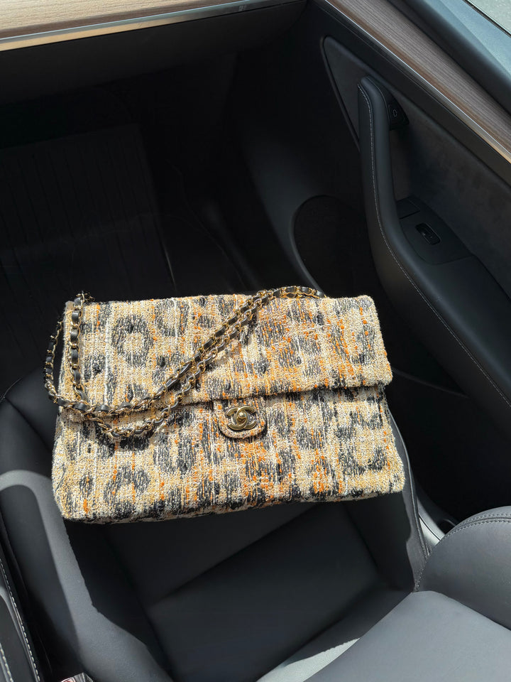 Chanel Maxi Flap Bag Brown Leopard Tweed Mixed Fibers Gold Tone Hardware Métiers D’Art 2026