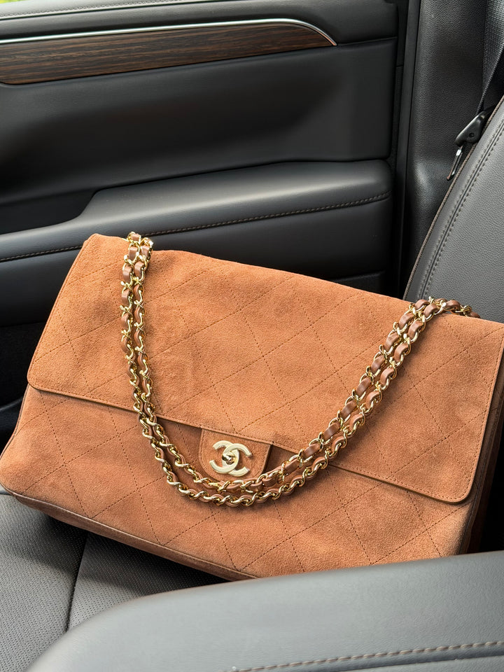 Chanel Maxi Flap Souplissimo Suede Calfskin Camel Gold Hardware 2026