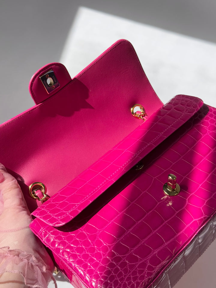 Chanel Fuchsia Alligator Medium Classic Flap Bag