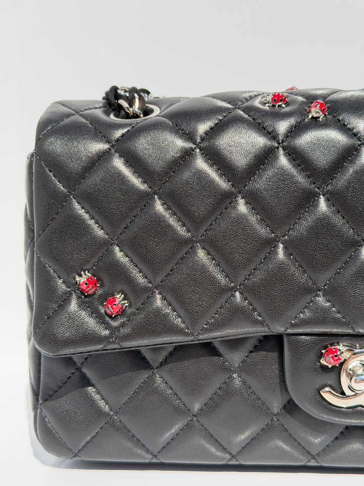 Chanel Medium Ladybug Flap Black Lambskin Silver Hardware 2011