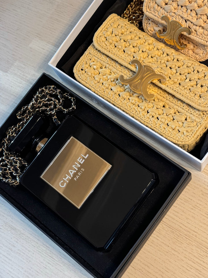 Chanel Black Acrylic Plexiglass Perfume Bottle Minaudière