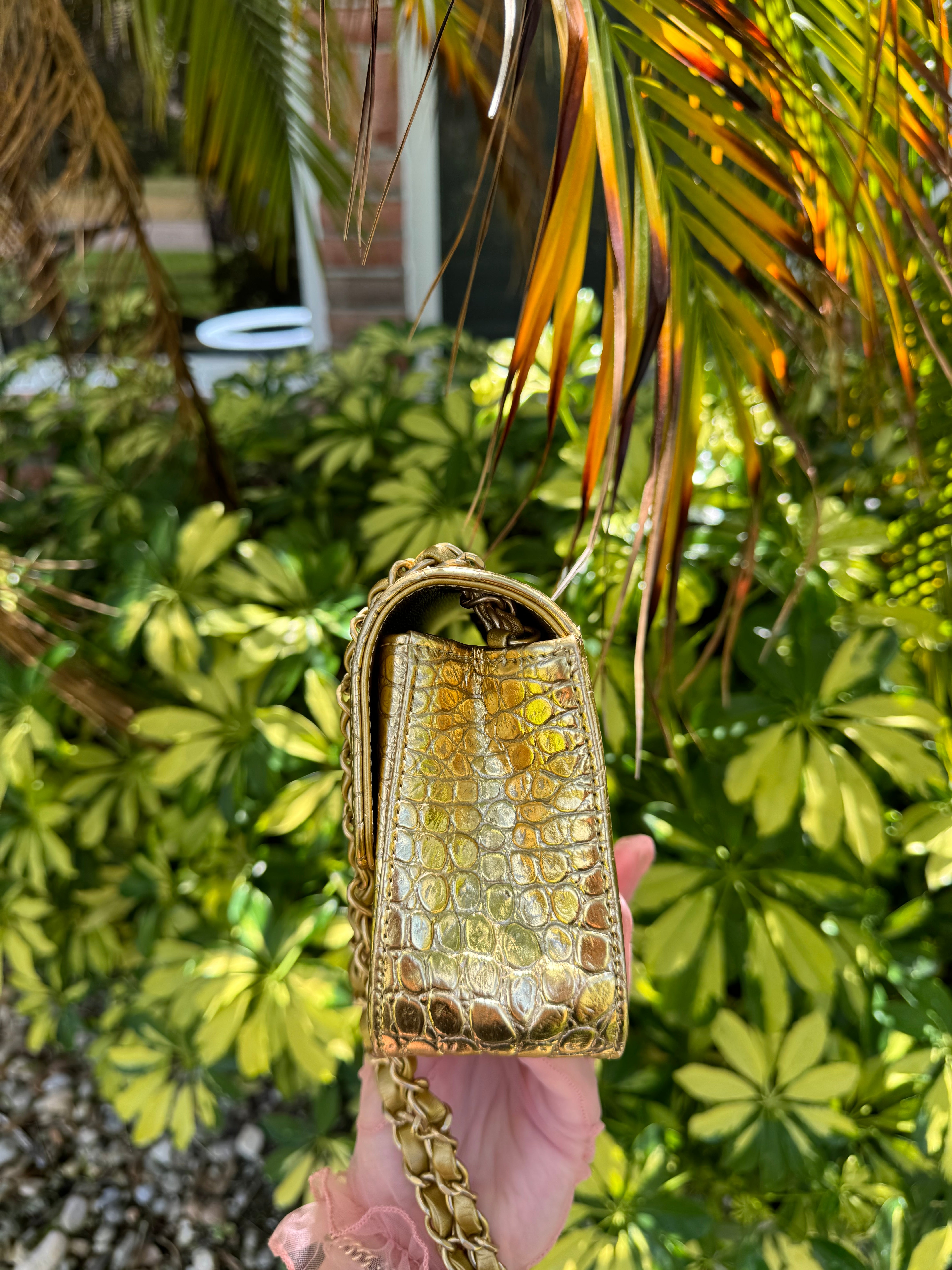 Chanel Gold Croc Embossed Mini Rectangular Flap Bag – Its A Luv Story