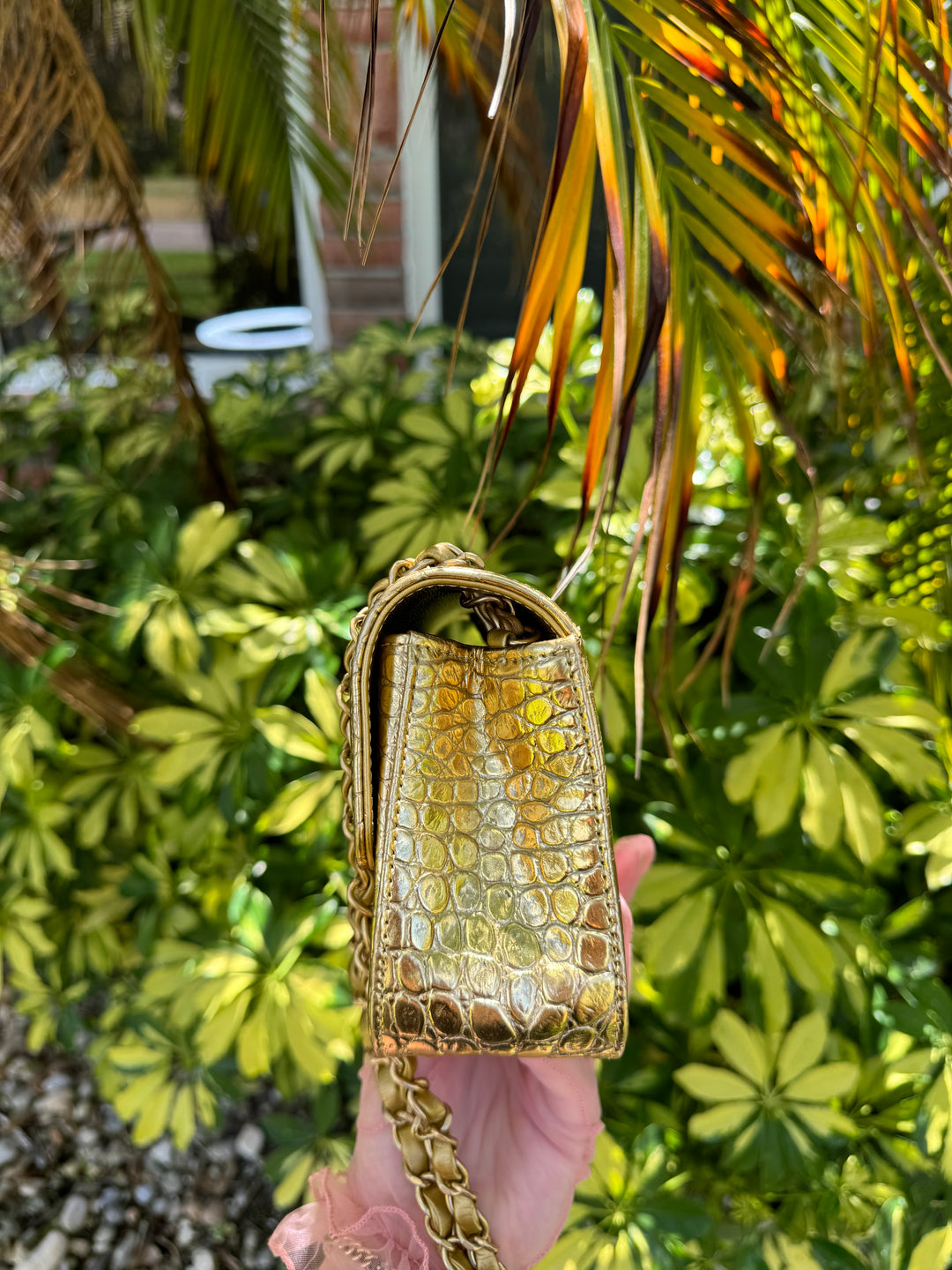 Chanel Gold Croc Embossed Mini Rectangular Flap Bag