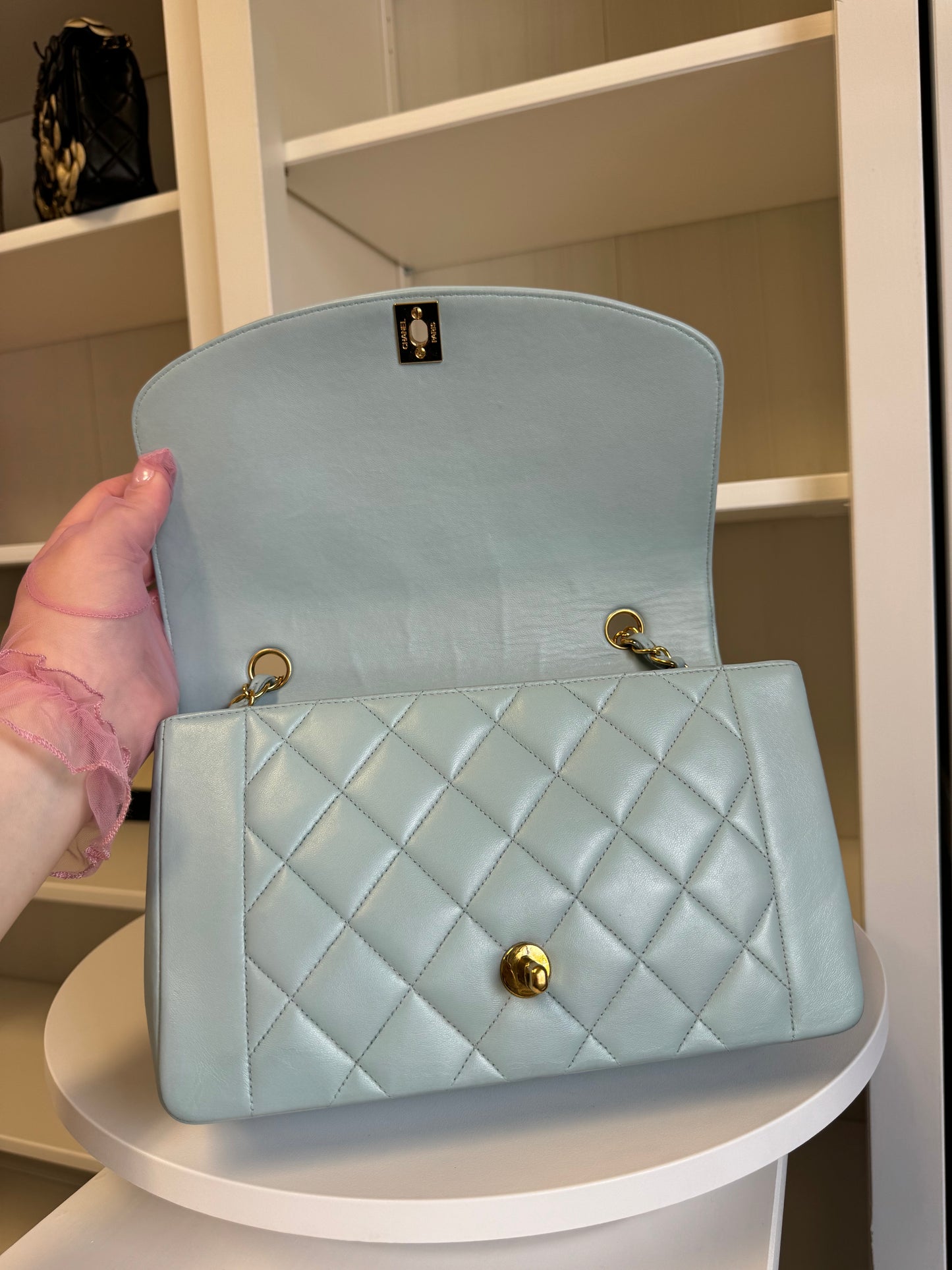 Chanel Baby Blue 24K Medium Lambskin Diana Flap Bag