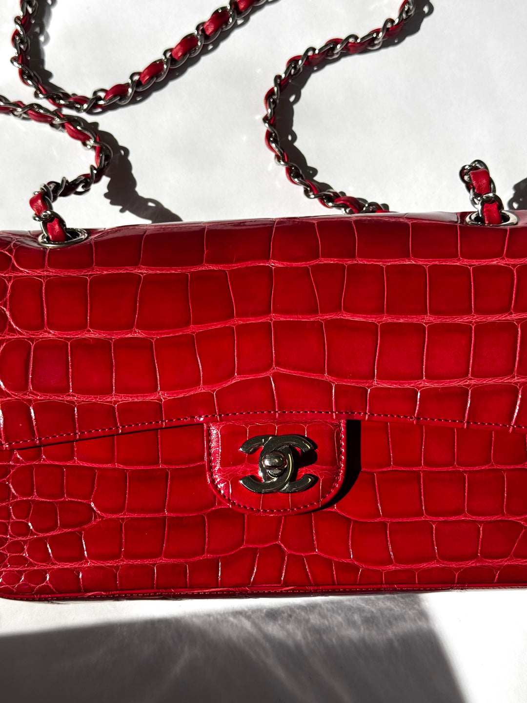 Chanel Red Alligator Medium Classic Flap Bag