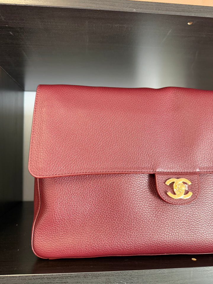 Chanel Maxi Flap Bag Burgundy Grained Calfskin Gold Tone Hardware Métiers D’Art 2026