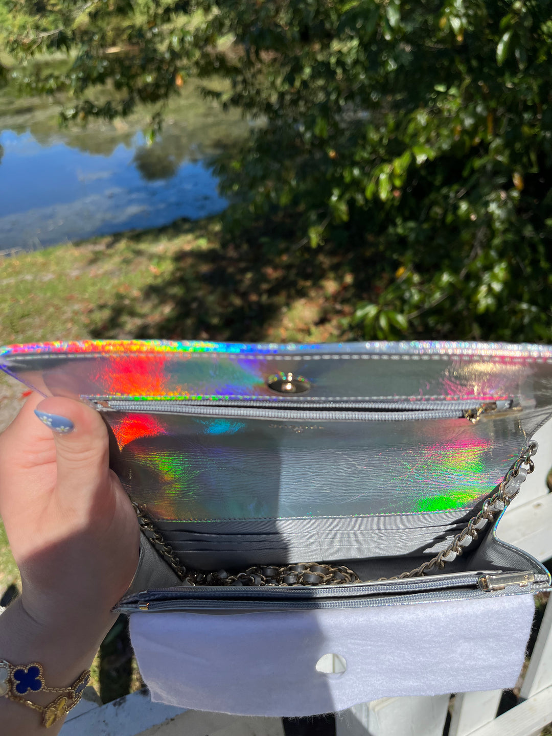 Chanel 21S Silver Hologram Iridescent WOC