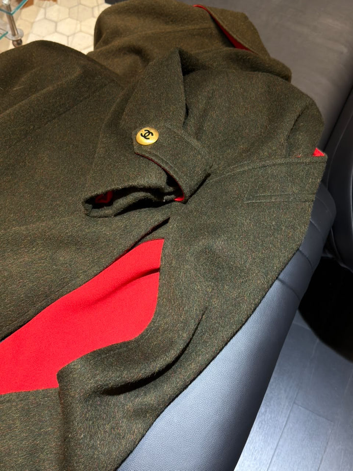 Chanel CC Military Green Wool Runway Coat 1992