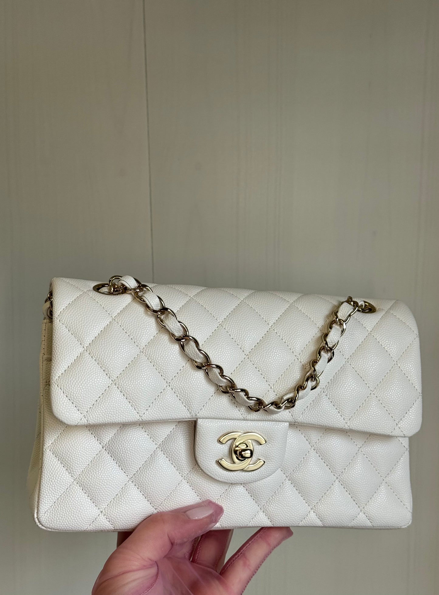 Chanel White Small Caviar Classic Flap Bag