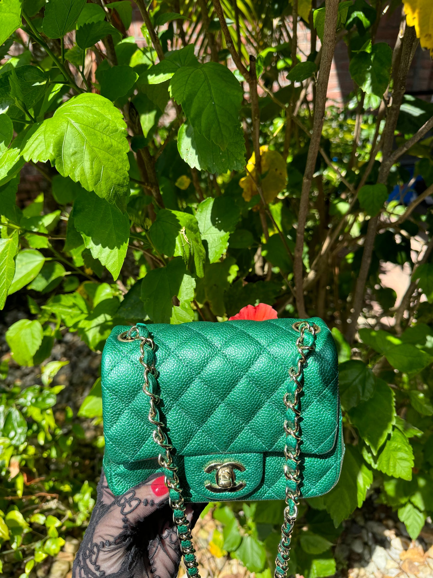 Chanel 18S Emerald Green Mini Square Caviar Flap Bag