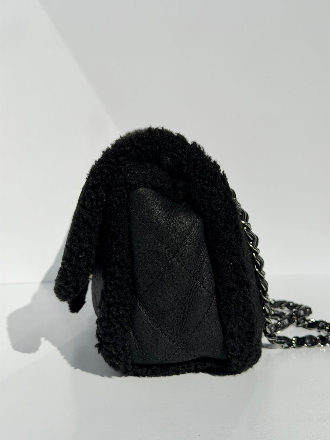 Chanel Medium Black Shearling Coco Neige Flap