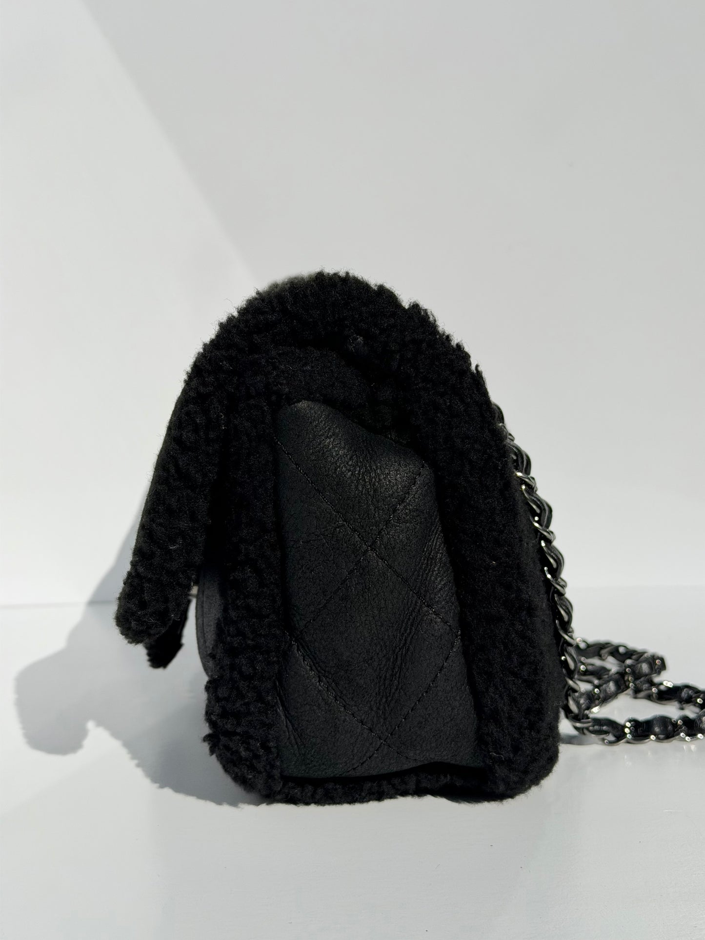 Chanel Medium Black Shearling Coco Neige Flap
