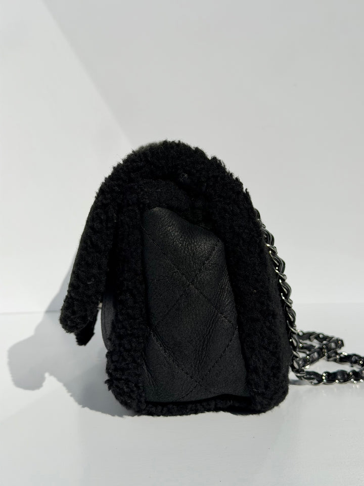 Chanel Medium Black Shearling Coco Neige Flap
