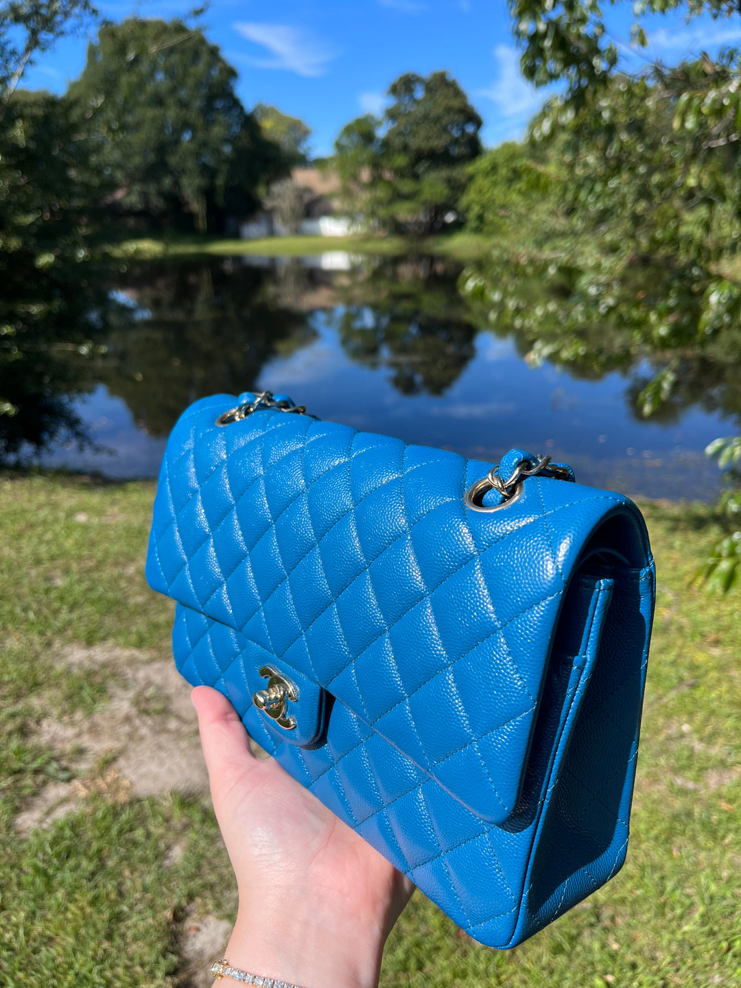 Chanel Blue Iridescent Medium Caviar Double Flap Bag