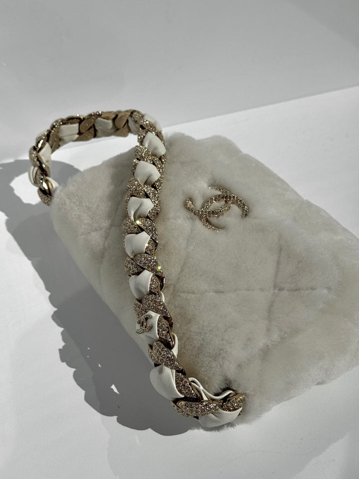 Chanel Shearling & Strass Flap Bag White Shearling with Gold Hardware 2020