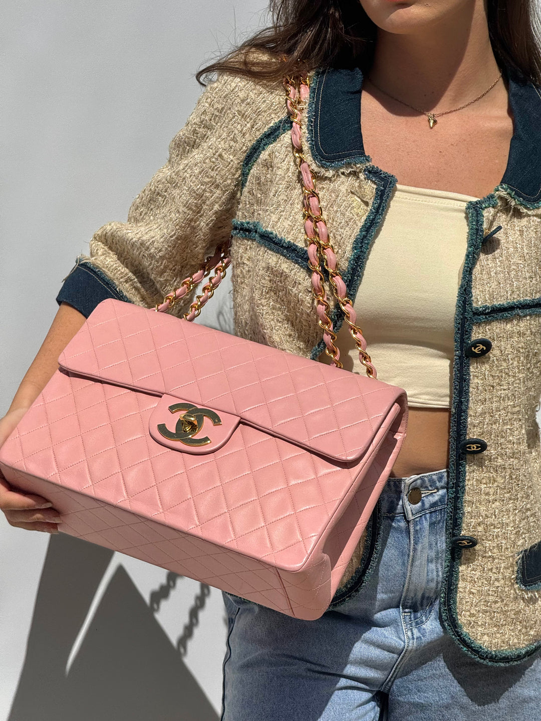 Chanel 1991 Pink Vintage Lambskin Maxi Flap Bag