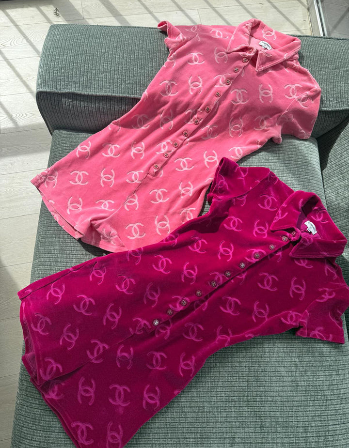 Chanel 1996 ICONIC Hot Pink Velour CC Romper