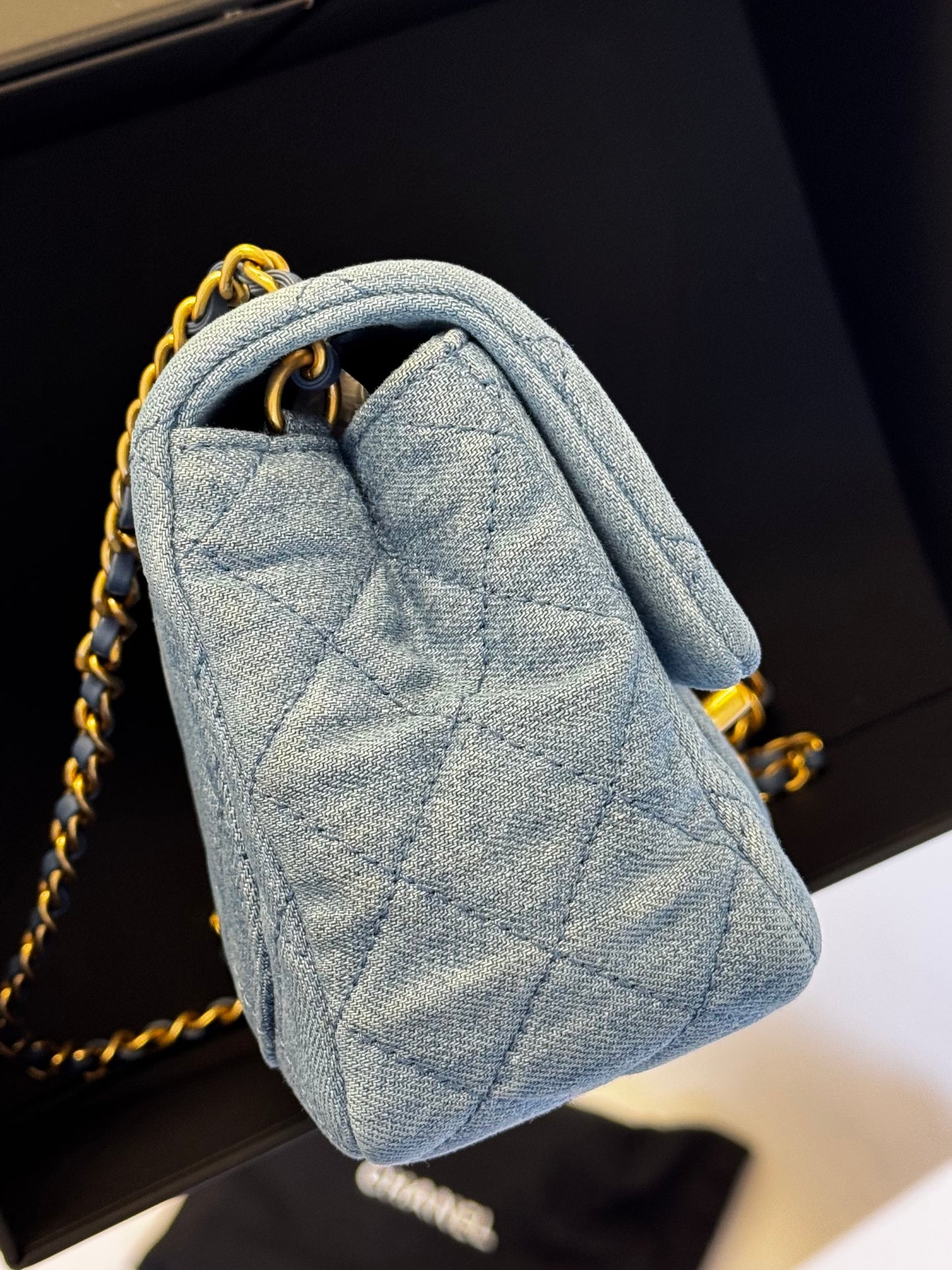 Chanel Denim Quilted Mini Pearl Crush Crossbody Bag