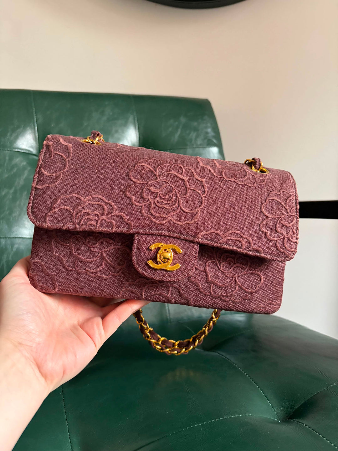 Chanel Classic Flap Small Camellia Burgundy 24K Gold Hardware 1997