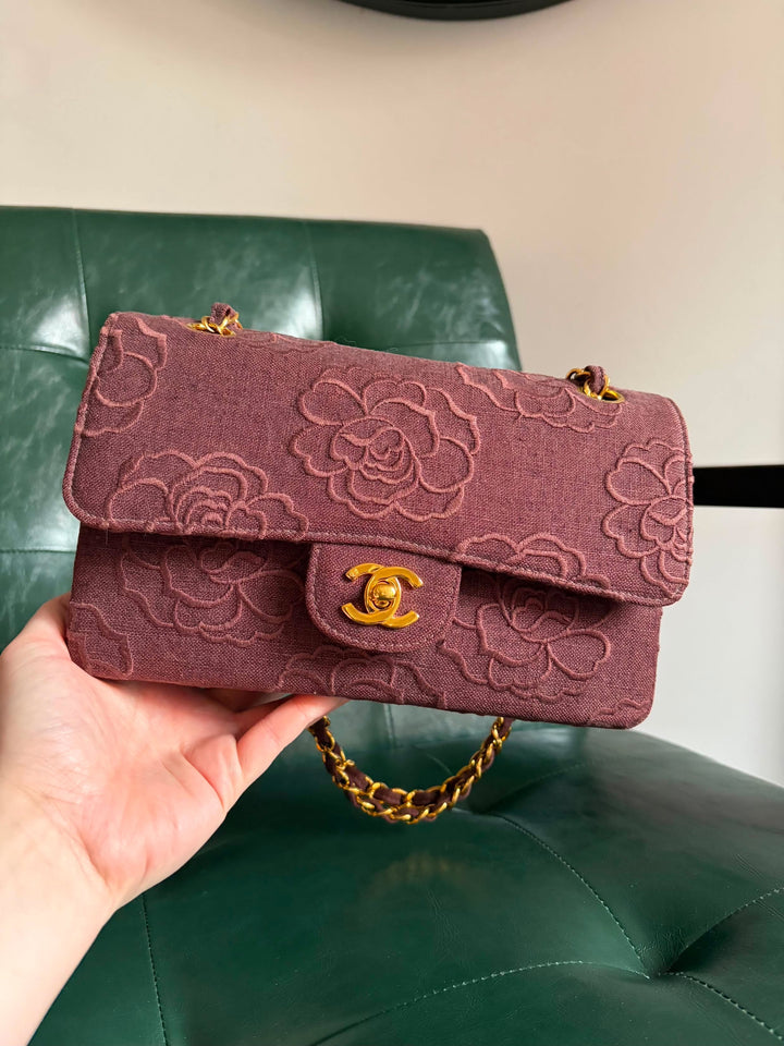 Chanel Classic Flap Small Camellia Burgundy 24K Gold Hardware 1997