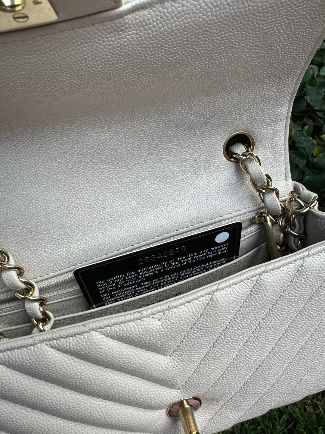 Chanel Cream Chevron Caviar Mini Flap Bag