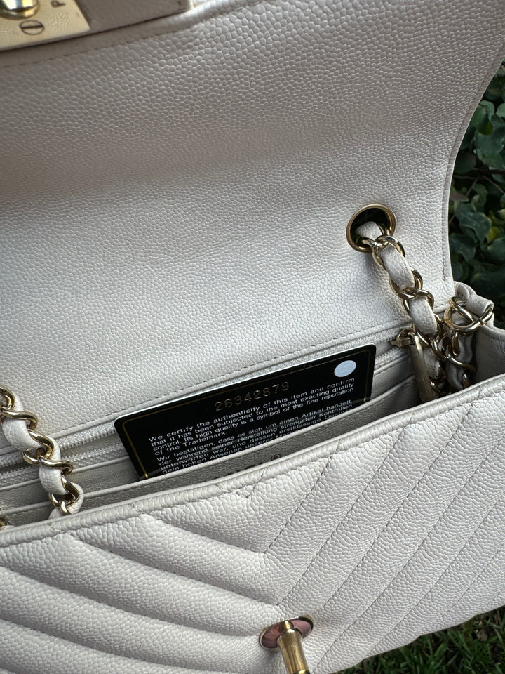 Chanel Cream Chevron Caviar Mini Flap Bag