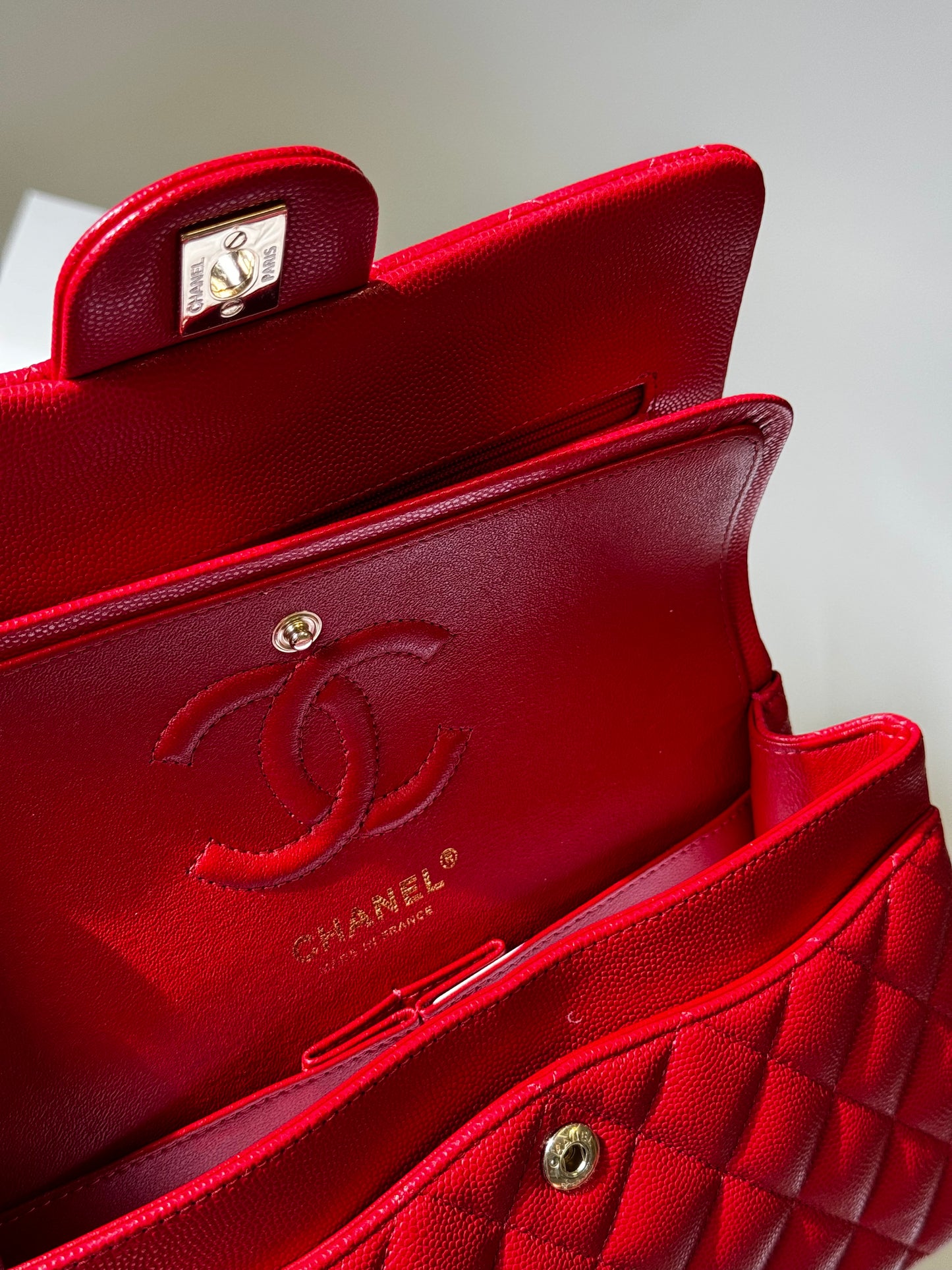 Chanel 19b Small Red Caviar Double Flap Bag