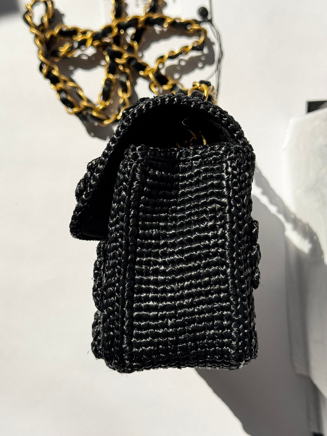 Chanel 24P Black Braided Raffia Mini Flap Bag