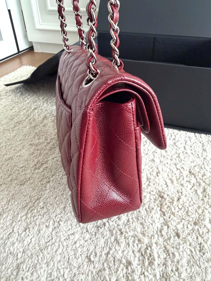 Chanel Small Classic Double Flap Caviar Wine Red Silver Hardware 2020