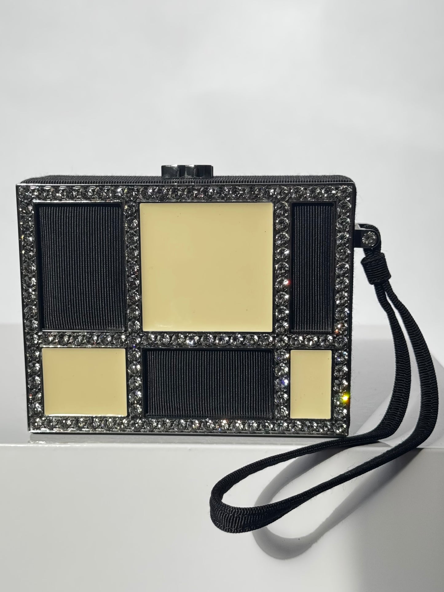 Chanel Minaudière Clutch in Plexi, Black cotton Piqué and Rhinestones