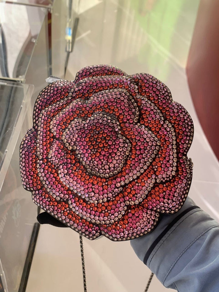 Chanel 2018 Runway Pink Strass & Resin Camelia Minaudiere