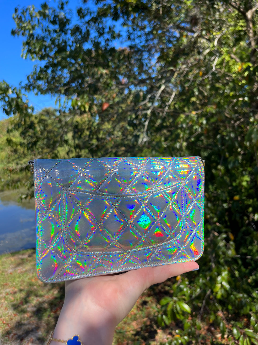 Chanel 21S Silver Hologram Iridescent WOC