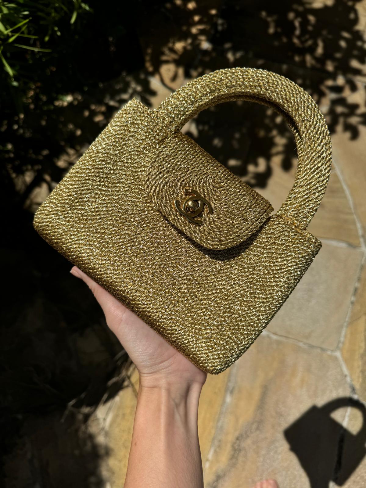 Chanel RARE 1998 Gold Silk Woven Mini Kelly