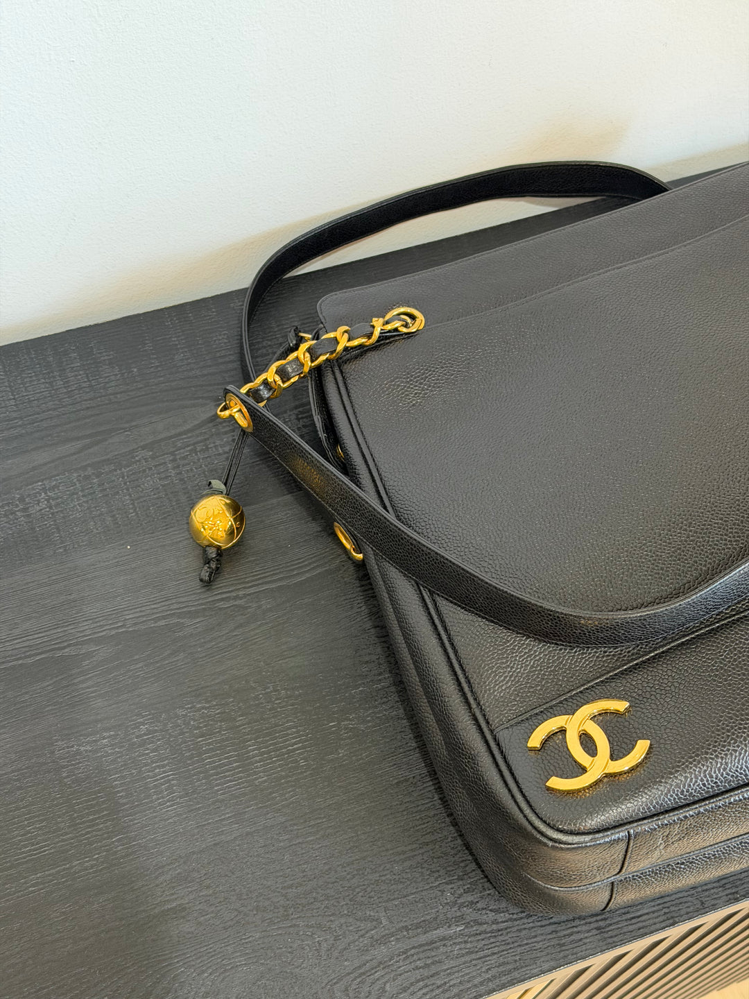 Chanel Black Caviar Triple Coco CC Tote Bag 24K Gold Plated Hardware 1994