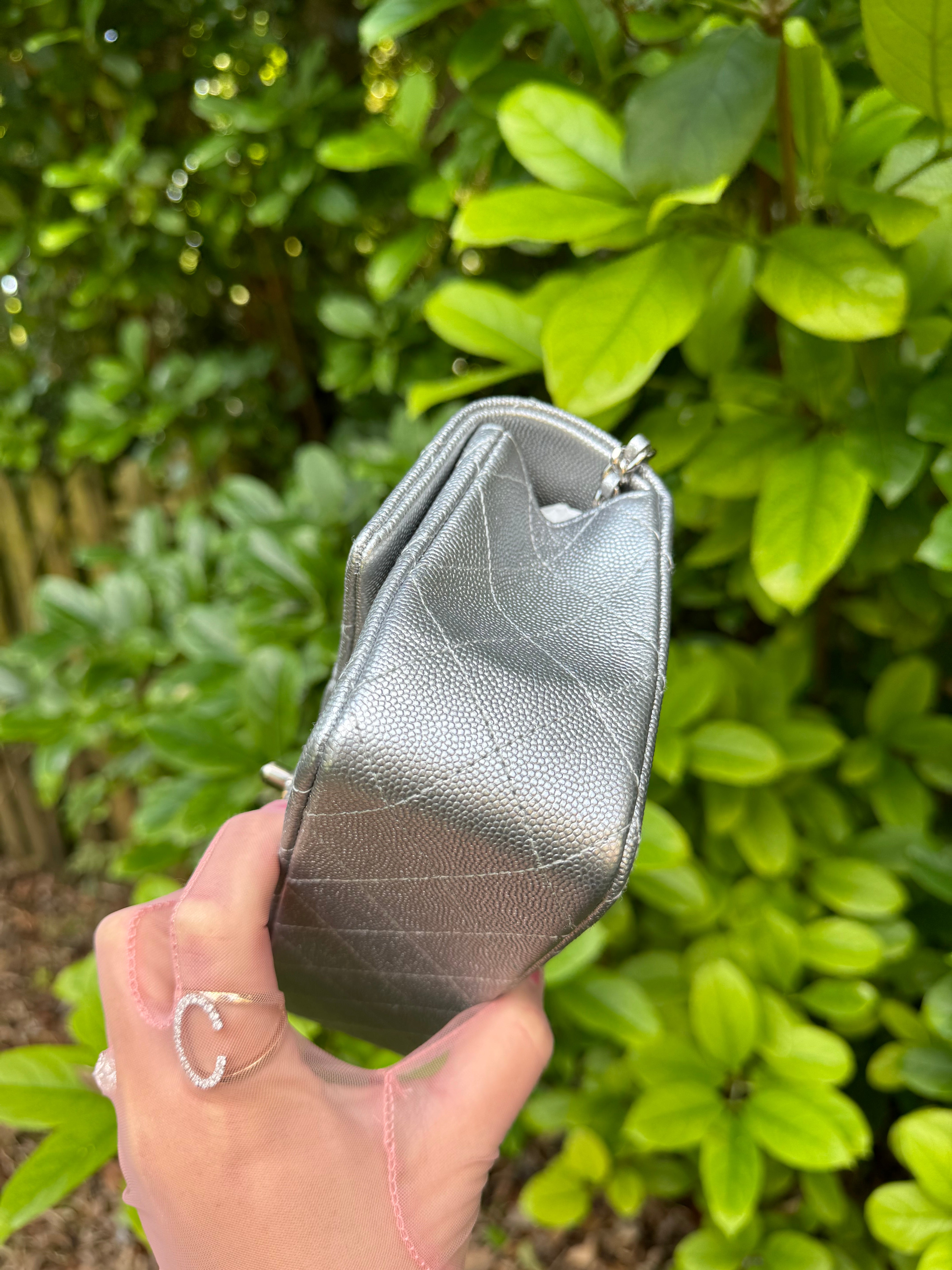 Chanel 21S Mini Metallic Silver Caviar Top Handle – Its A Luv Story