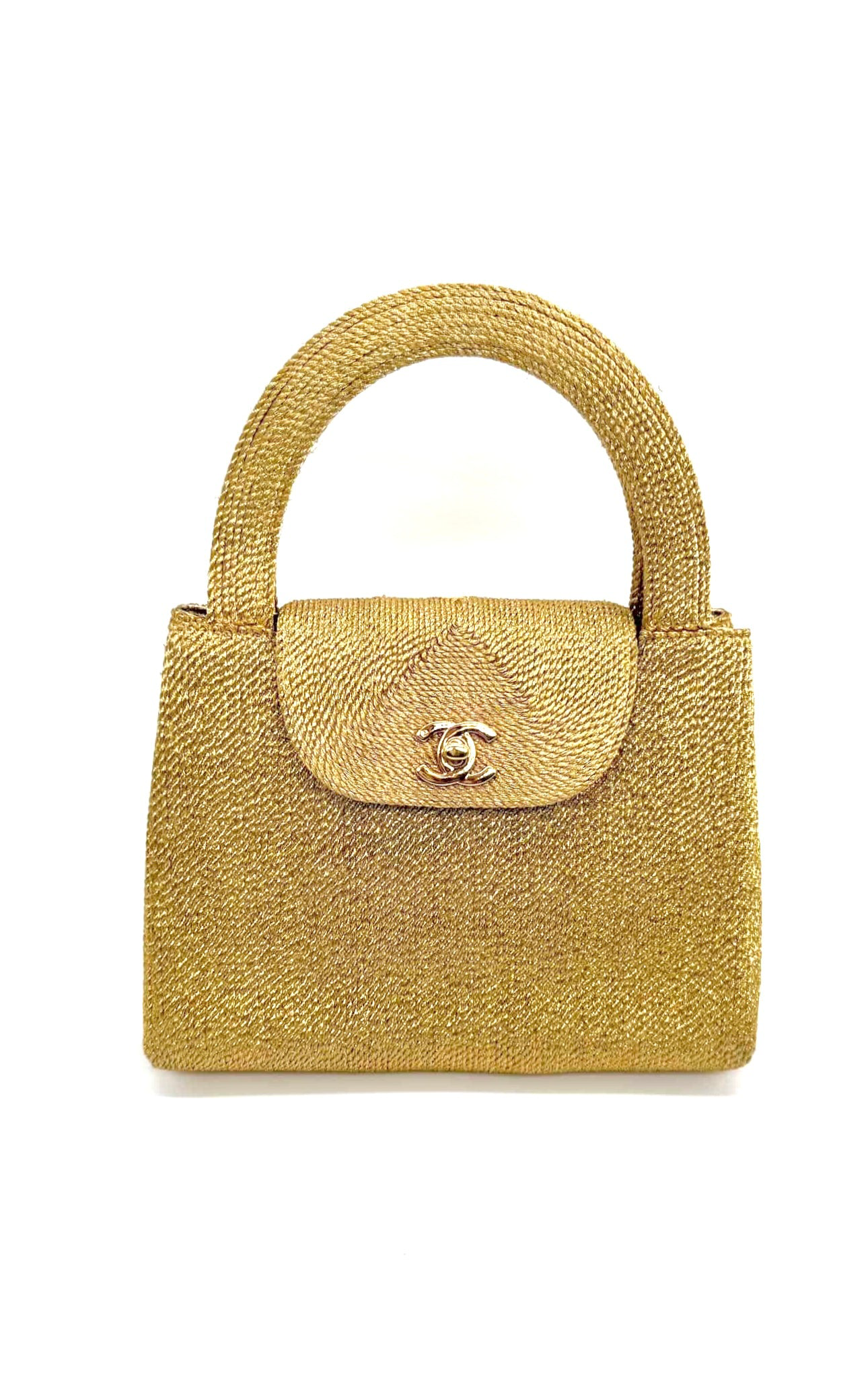 Chanel RARE 1998 Gold Silk Woven Small Kelly