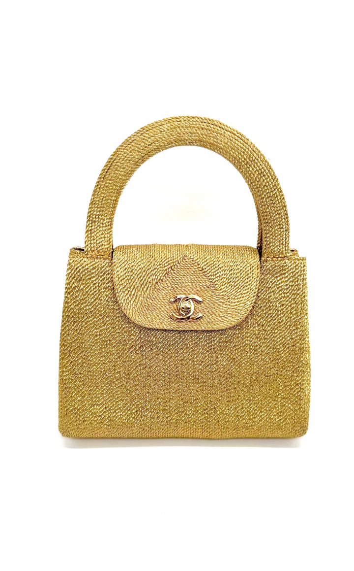 Chanel RARE 1998 Gold Silk Woven Small Kelly