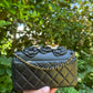 Chanel Metallic Gold And Black Lambskin Camellia Rose Appliqué Mini Rectangle Flap