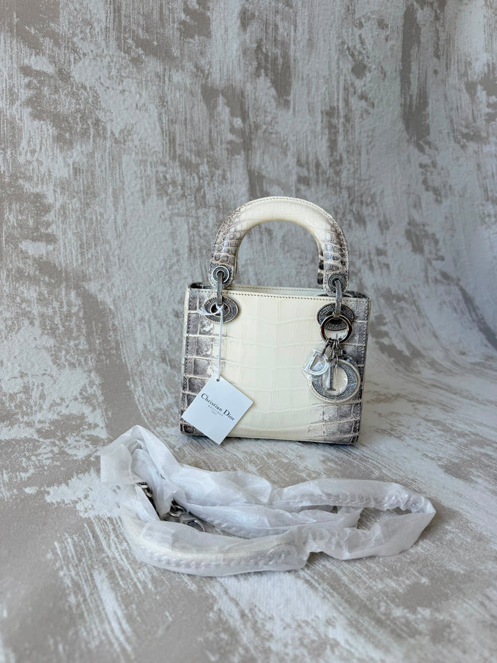 Dior Himalayan Crocodile Mini Lady Dior Top Handle Diamond Gold Hardware 2022