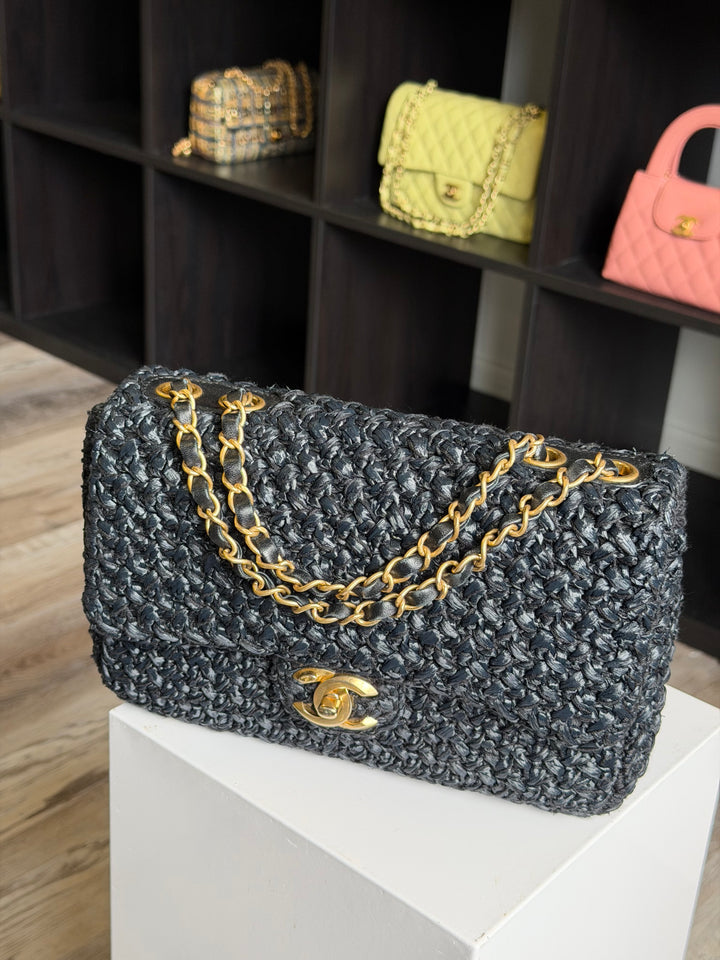Chanel 18C Black Ancient Greece Raffia Crochet Flap Bag