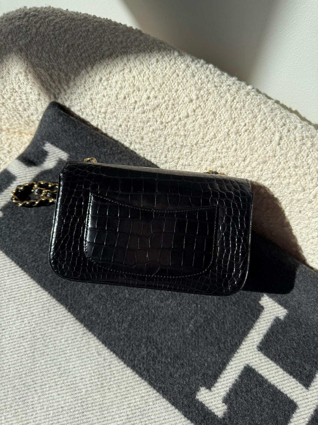 Chanel Mini Classic Flap Alligator Black Gold Hardware 2018