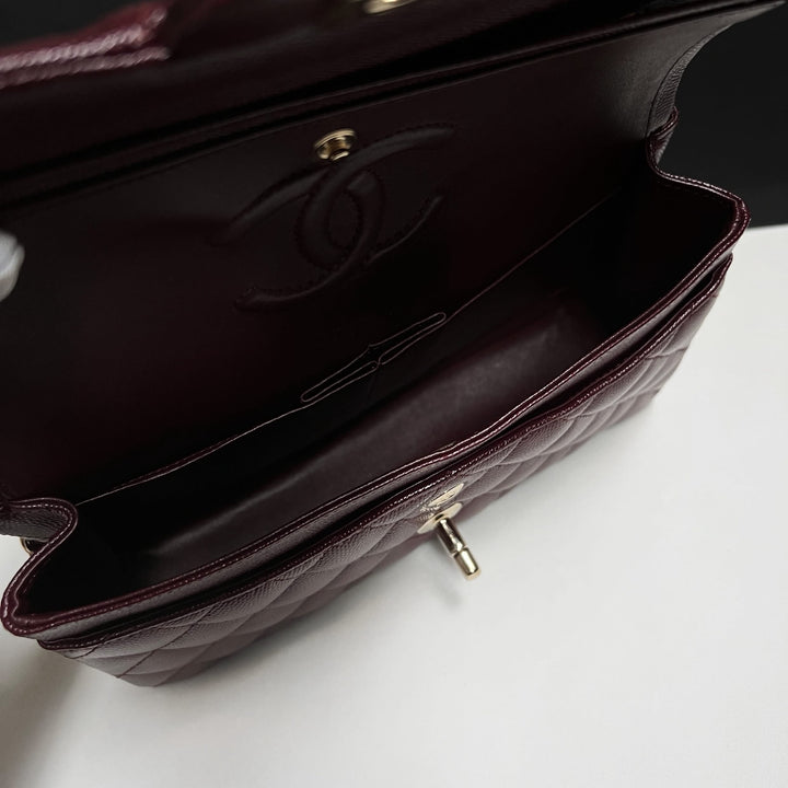 Chanel Small Classic Double Flap Caviar Burgundy Light Gold Hardware 2021