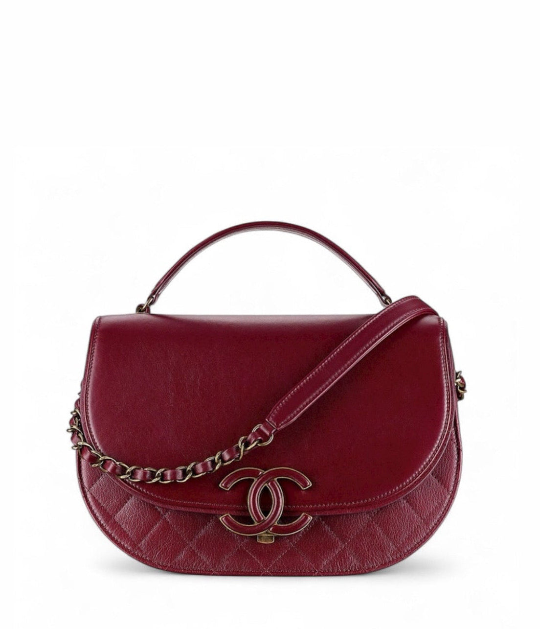 Chanel 17B Small Burgundy Coco Curve Messenger Flap Bag