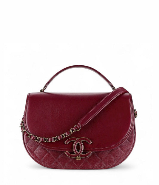 Chanel 17B Small Burgundy Coco Curve Messenger Flap Bag