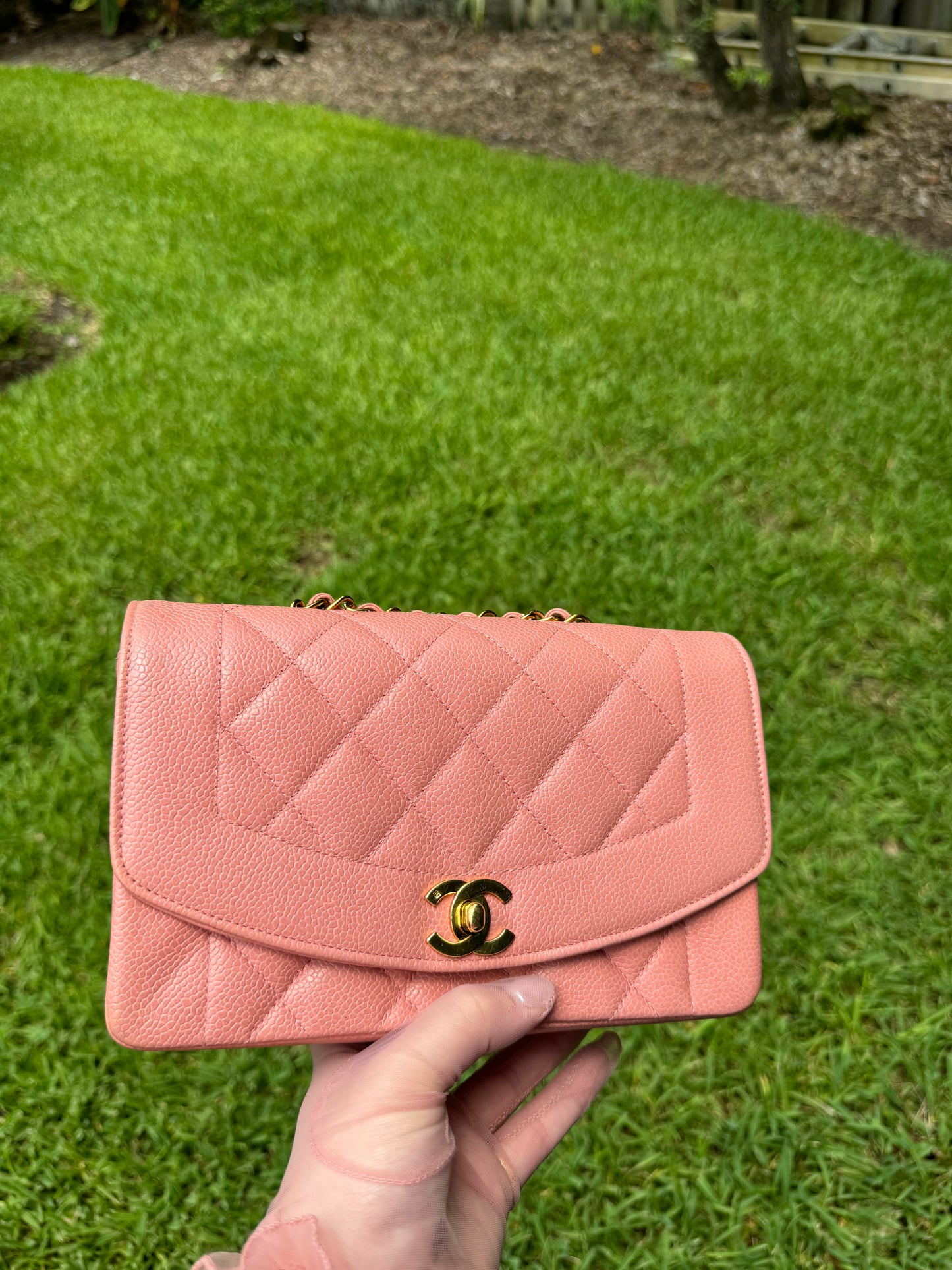 Chanel Rare Small Pink Caviar Diana Flap Bag