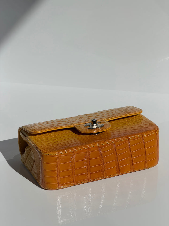 Chanel Mini Flap Orange & Yellow Ombre Alligator Silver Hardware 2014