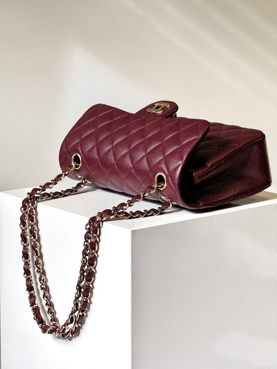 Chanel 21b Small Burgundy Caviar Double Flap