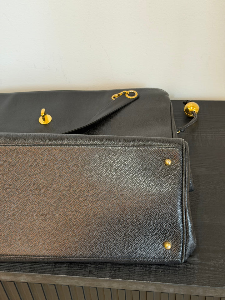 Chanel Black Caviar XL Supermodel Tote Bag 24K Gold Plated Hardware 1994